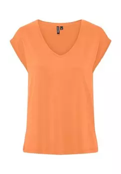 Женская футболка с V-образным вырезом PIECES, цвет 177983 Tangerine