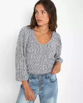 Женская футболка с V-образным вырезом, ребристого плетения Trucco, синий