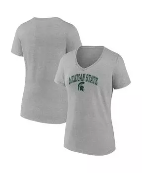 Женская футболка с v-образным вырезом с логотипом Heather Grey Michigan State Spartans Evergreen Campus Fanatics, серый