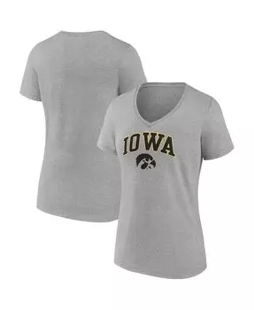 Женская футболка с v-образным вырезом с логотипом Heather Grey Iowa Hawkeyes Evergreen Campus Fanatics