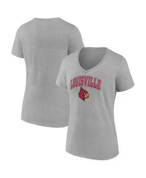 Женская футболка с v-образным вырезом с логотипом Heather Grey Louisville Cardinals Evergreen Campus Fanatics