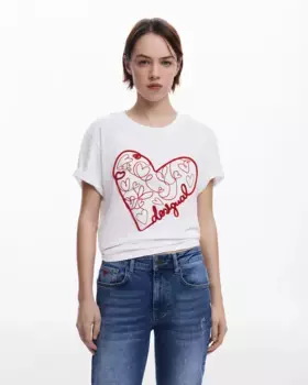 Женская футболка с вельветом и сердечками Desigual, белый