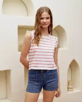 Женская футболка с воланами на рукавах Green Coast, цвет Malva