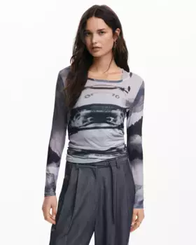 Женская футболка с выцветшим автомобильным принтом Desigual, черный
