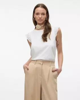 Женская футболка с вырезанным рисунком на коротких рукавах Vero Moda, белый