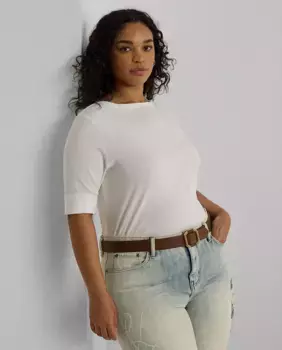 Женская футболка с вырезом-лодочкой Lauren Ralph Lauren Woman, белый
