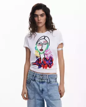 Женская футболка с вышитым лицом Desigual, белый