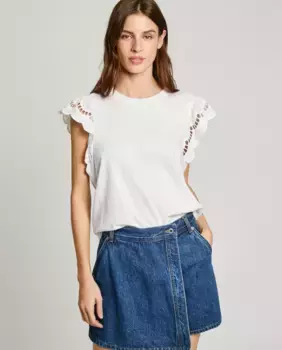 Женская футболка с вышитыми рукавами-бабочками Pepe Jeans, белый
