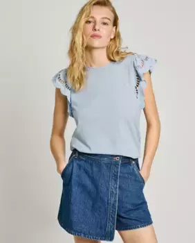 Женская футболка с вышитыми рукавами-бабочками Pepe Jeans, голубой