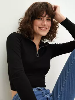 Женская футболка с высоким воротником и длинными рукавами LCW Casual