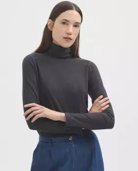 Женская футболка с высоким воротом в рубчик Nice Things, темно-серый
