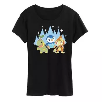 Женская футболка с зимним принтом Pokemon Sinnoh Licensed Character, черный
