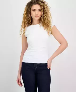 Женская футболка Second Skin с круглым вырезом и сборками Bar III, белый