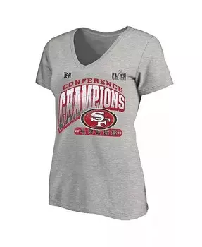 Женская футболка серого цвета Хизер Сан-Франциско 49ers 2023 NFC Champions с v-образным вырезом размера плюс Fanatics, серый