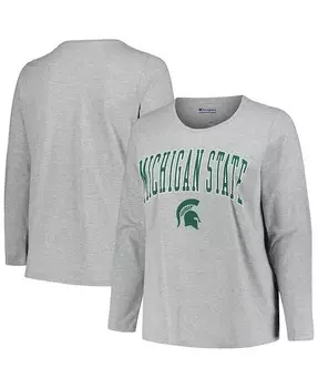 Женская футболка серого цвета Мичиган, штат Мичиган, Spartans размера плюс, футболка с круглым вырезом и длинными рукавами в виде арки с логотипом Profile, серый