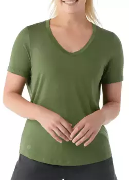 Женская футболка Smartwool Merino Sport 120 с V-образным вырезом из нержавеющей стали, цвет Fern Green