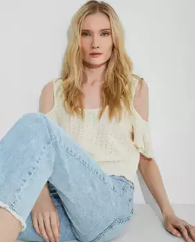 Женская футболка со швейцарской вышивкой и оборкой по низу Nalle, цвет Natural