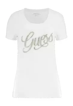 Женская футболка со стразами и логотипом GUESS, цвет Pure White