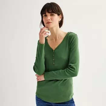 Женская футболка Sonoma Goods For Life в рубчик с длинными рукавами, цвет Adair Green