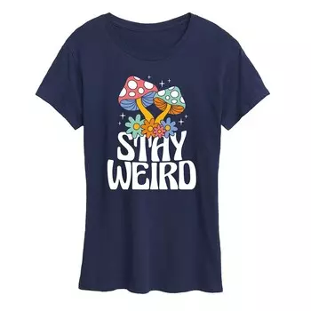 Женская футболка Stay Weird с рисунком грибов Licensed Character, темно-синий