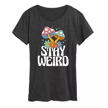 Женская футболка Stay Weird с рисунком грибов Licensed Character, цвет Heather Charcoal