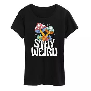 Женская футболка Stay Weird с рисунком грибов Licensed Character, черный