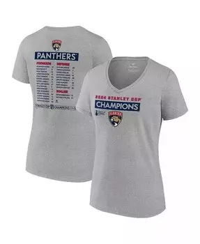 Женская футболка Steel Florida Panthers с v-образным вырезом, состав чемпионов Кубка Стэнли 2024 Fanatics, серебряный