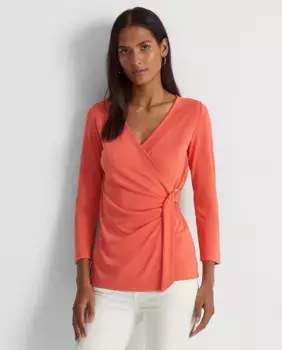 Женская футболка стретч-трикотажа Lauren Ralph Lauren, коралловый