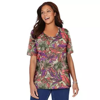 Женская футболка Suprema с короткими рукавами и v-образным вырезом CATHERINES больших размеров Catherines, цвет Grape Leaf Tropical