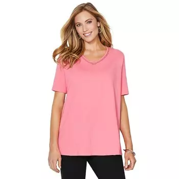Женская футболка Suprema с v-образным вырезом и v-образным вырезом, связанная крючком, Katerinas Suprema больших размеров Catherines, цвет Pink Tropic