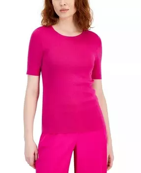 Женская футболка-свитер с короткими рукавами и круглым вырезом Tahari ASL, розовый