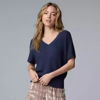 Женская футболка-свитер с V-образным вырезом Simply Vera Vera Wang, цвет must do blue