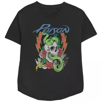 Женская футболка свободного кроя с графическим рисунком и логотипом Poison Skull Snake Lighting Bolt Licensed Character, черный