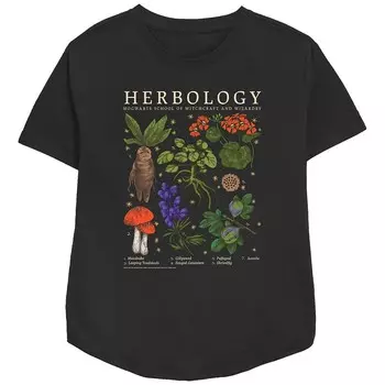 Женская футболка свободного кроя с рисунком «Гарри Поттер» Herbology Herb Reference Grid Licensed Character, черный