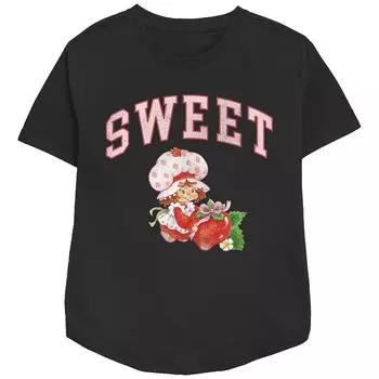 Женская футболка свободного кроя с рисунком клубники Shortcake Sweet Licensed Character, черный
