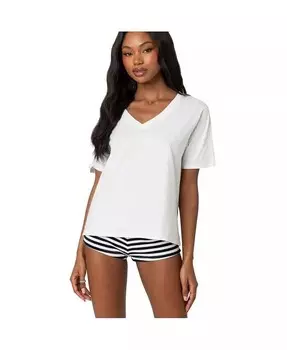 Женская футболка свободного кроя с V-образным вырезом Edikted, белый