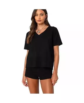 Женская футболка свободного кроя с V-образным вырезом Edikted, черный