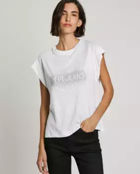 Женская футболка свободного кроя со стразами Pepe Jeans, белый