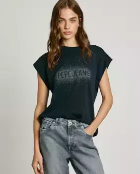 Женская футболка свободного кроя со стразами Pepe Jeans, тёмно-синий
