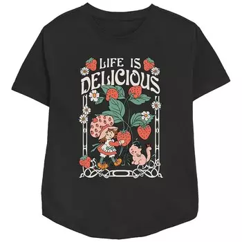 Женская футболка свободного покроя с графическим рисунком в оправе Strawberry Shortcake Custard Life is Delicious Nouveau Licensed Character, черный