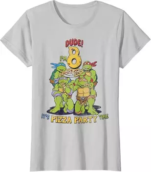 Женская футболка Teenage Mutant Ninja Turtles I'm 8 Dude Pizza Birthday Party, серебристо-серый