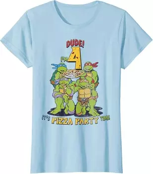 Женская футболка Teenage Mutant Ninja Turtles I'm 4 Dude Pizza Birthday Party, светло-голубой