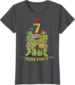 Женская футболка Teenage Mutant Ninja Turtles I'm 7 Dude Pizza Birthday Party, темно-серый вереск