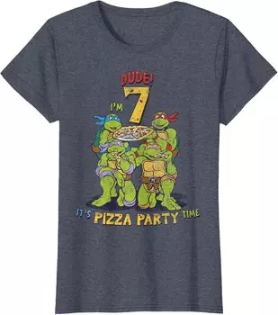 Женская футболка Teenage Mutant Ninja Turtles I'm 7 Dude Pizza Birthday Party, синий вереск