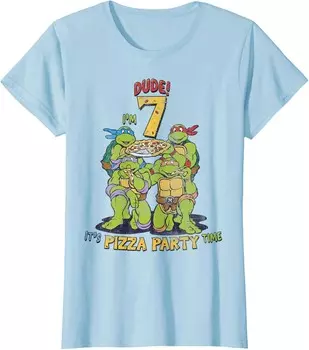 Женская футболка Teenage Mutant Ninja Turtles I'm 7 Dude Pizza Birthday Party, светло-голубой