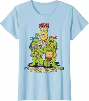 Женская футболка Teenage Mutant Ninja Turtles I'm 5 Dude Pizza Birthday Party, светло-голубой