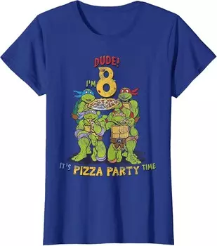 Женская футболка Teenage Mutant Ninja Turtles I'm 8 Dude Pizza Birthday Party, синий