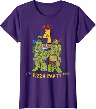Женская футболка Teenage Mutant Ninja Turtles I'm 4 Dude Pizza Birthday Party, фиолетовый