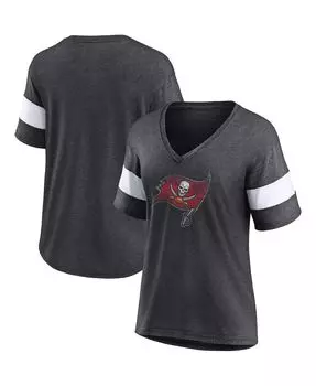 Женская футболка темно-серого цвета с логотипом Tampa Bay Buccaneers Distressed Team Tri-Blend с v-образным вырезом Fanatics