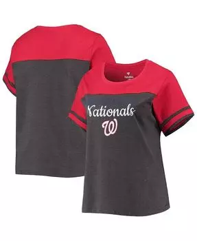 Женская футболка темно-серого и красного цвета Washington Nationals больших размеров с цветными блоками Profile, серый